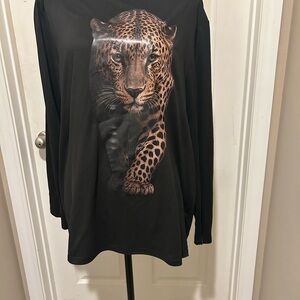 Black Long Sleeve Leopard Print Top